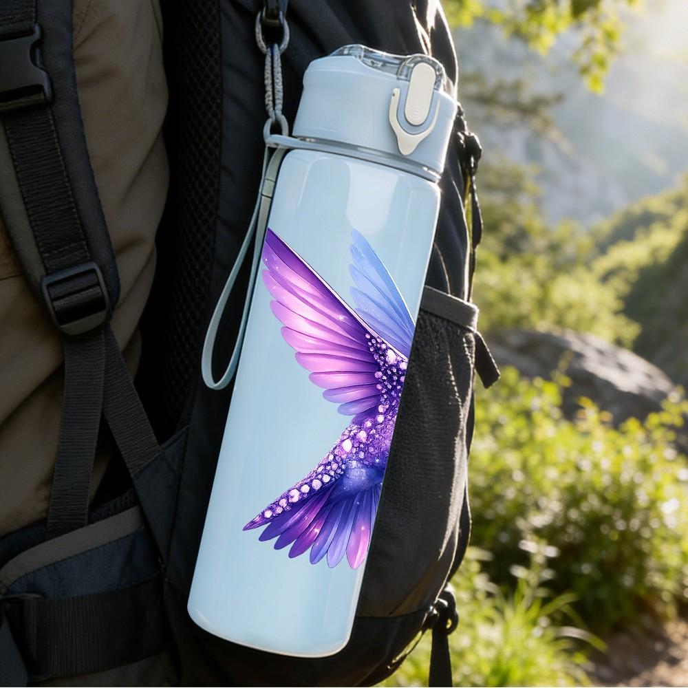 1PC Purple Hummingbird Bird Art Print 750ml Color Plastic Sports Water Bottle Leakproof Flip Straw Lid Suitable for Sports Office Home Use
