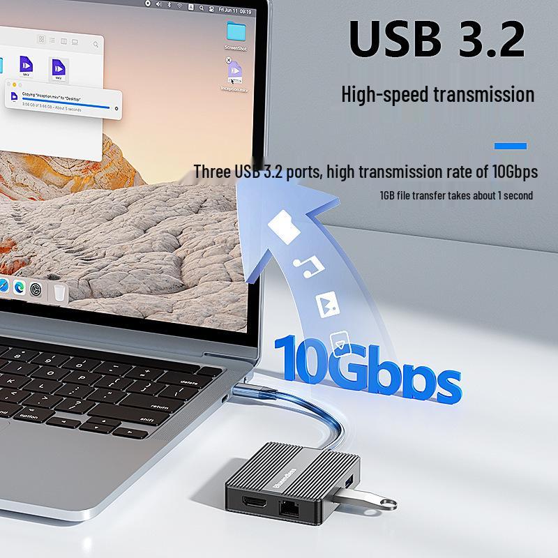 Dual HDMI Triple Monitor Dock with 4K60Hz, Gigabit Ethernet, and USB 3.2 Splitter for Laptop Expansion