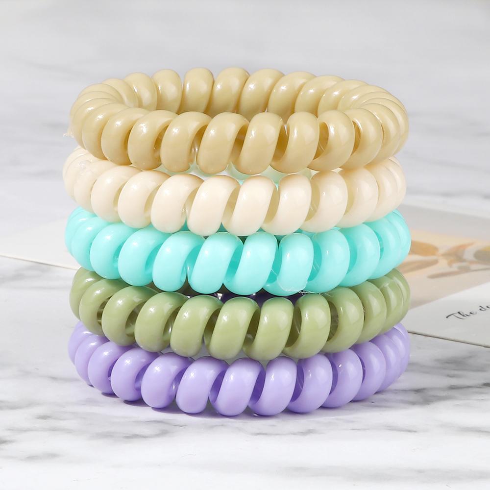 5 шт./набор Эластичные конфетные цвета Телефонный провод Простые женские резинки для волос Веревка для волос для детей Девочек Скранчи Повязка на голову Жевательная резинка Подарки
