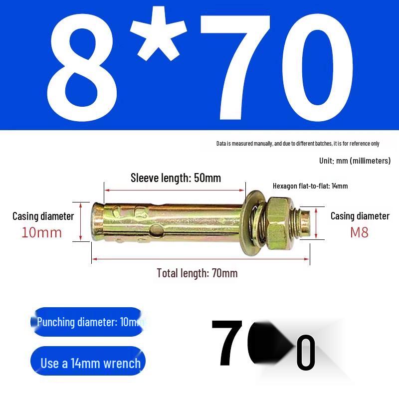 Zinc-Plated Expansion Bolts Set: Cantonese Pull-Out & Explosion-Proof Tubes - Sizes M6, M8, M10