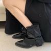 Women's Chunky Heel Height-Boosting Pointed Toe Western Cowboy Boots - Black Short Boots for Spring & Autumn 2025