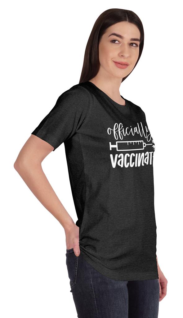 Inkmeso Womens Officially Vaccinated Funny Pro-Vaccine Crew Neck T-shirt