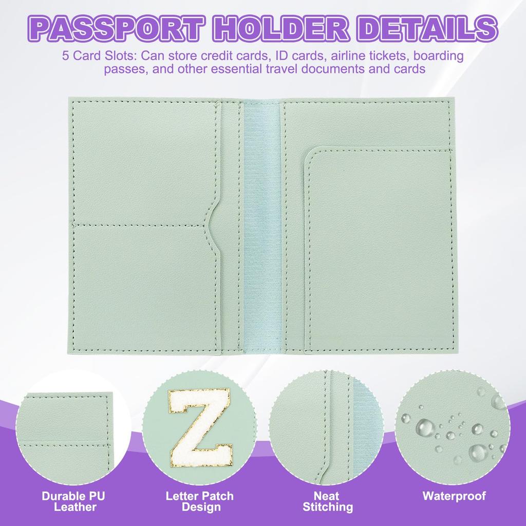 Travel Passport Luggage Tag Set with Initial Passport Cover and Alphabet Chenille Letter Travel Wallet Bag Suitcase Identifier for Women and Family