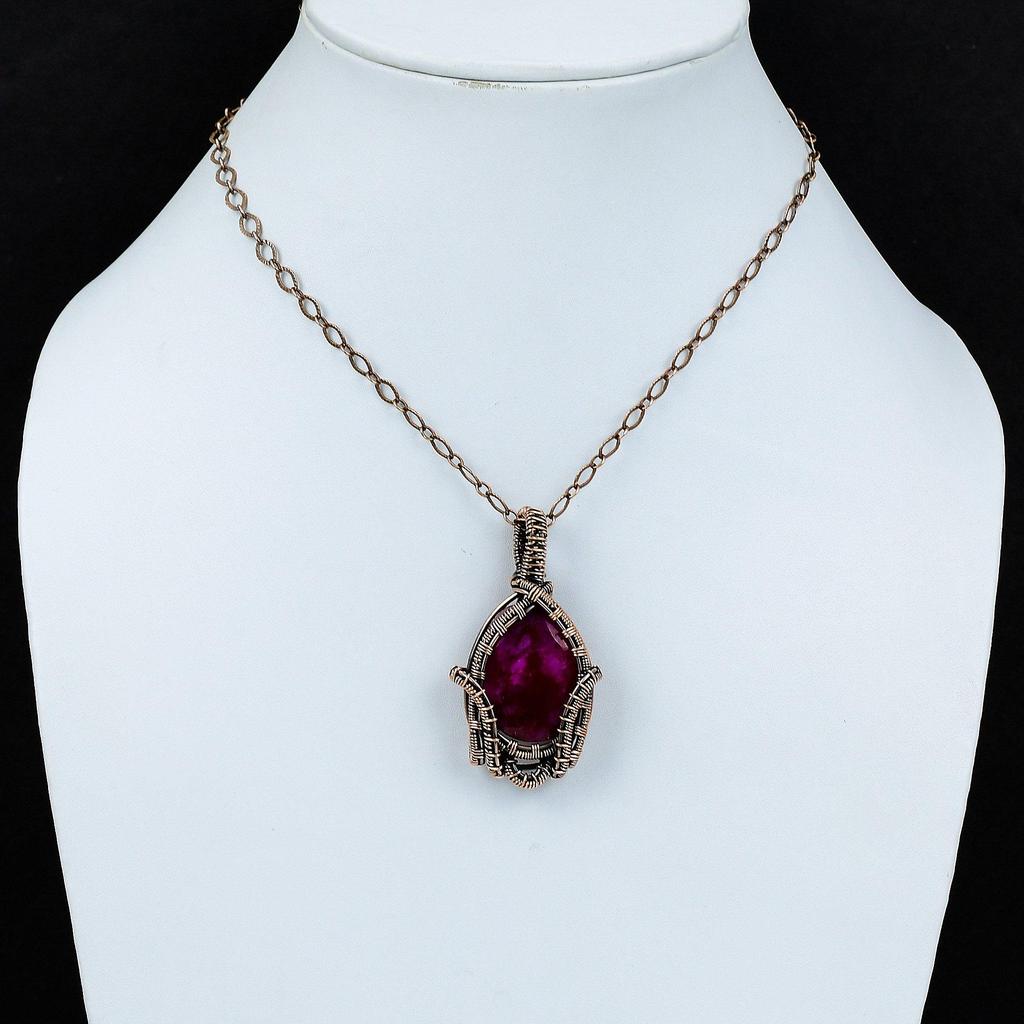 Faceted Kashmir Ruby Pendant Copper Wire Wrapped Pendant Antique Copper Jewelry Handmade Pendant Wire Wrapped Gemstone Jewelry Gift For Her