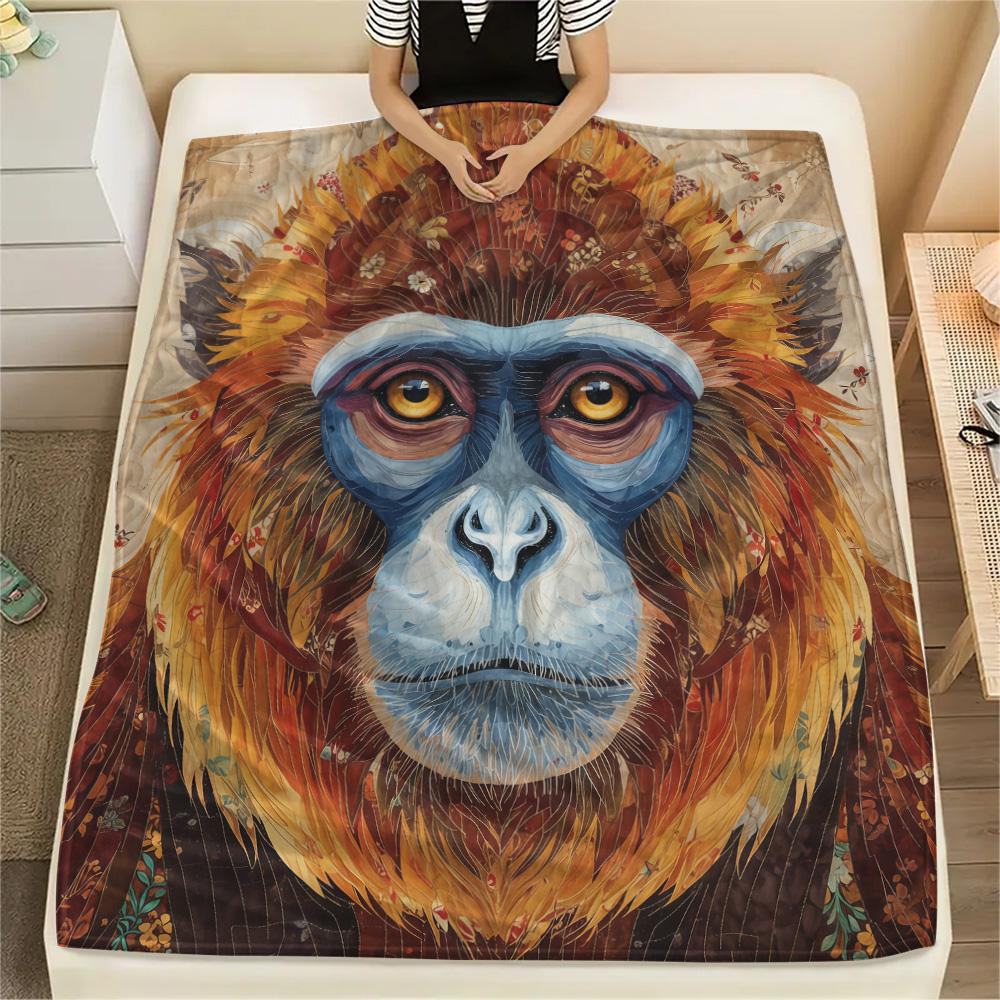 1PC Quilt Art Print Flannel Blanket, High quality Comfortable for All Seasons, Home Decor, Warmth and Comfort, Perfect for Christmas Gifts