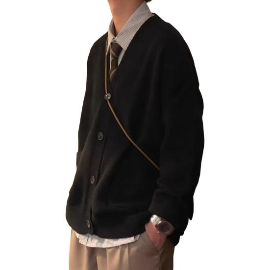 Осень-зима мужской свитер кардиган с V-образным вырезом трикотажный толстый эластичный длинный рукав свободный стиль преппи теплый однотонный трикотаж повседневная одежда свитер пальто