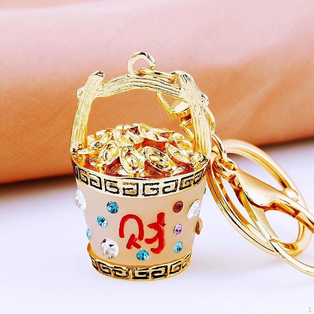 Feng Shui Bucket of Good Fortune Keychain Yuan Bao Amulet Keychain,Creative,Harmony Porsperity Bag