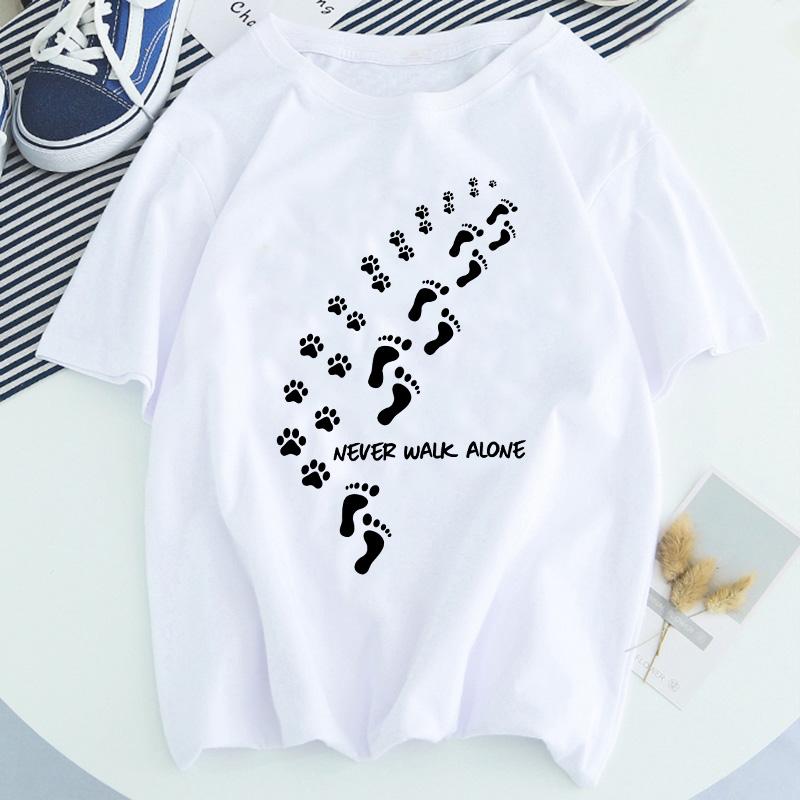 Women Dog Paw Print Short Sleeve Fashion Printed Summer Lady Womens Clothing Tops T-Shirt Shirt Tees Female T Shirt