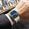 POEDAGAR Luxury Stainless Steel Watches for Man Luminous Waterproof Date Week Men Watch Tonneau Case Men's Quartz Watches