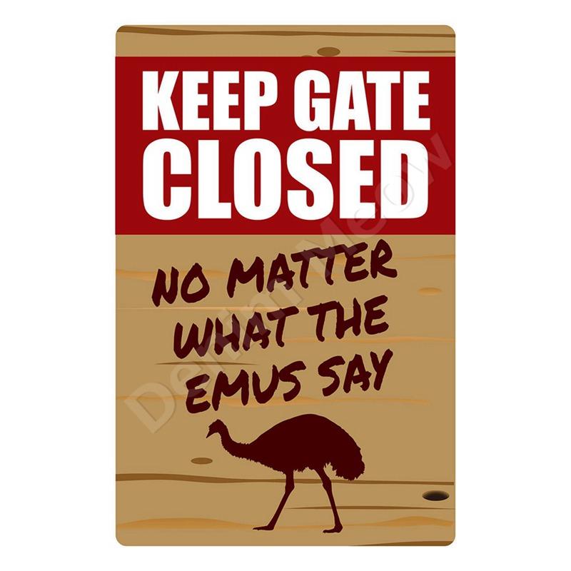 Vintage Metal Tin Sign Keep Gate Closed Funny Dog Horse Cat Sayings Wall Art Animal Lawn Garden Yard Decor