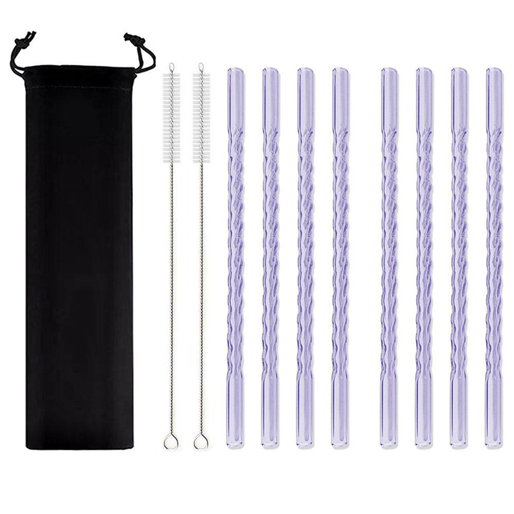 11Pcs Reusable Glass Straws Eco-friendly Drinking Straws for Smoothie Milkshakes Tea Juice Cocktail Straw with Brush Multi-Color
