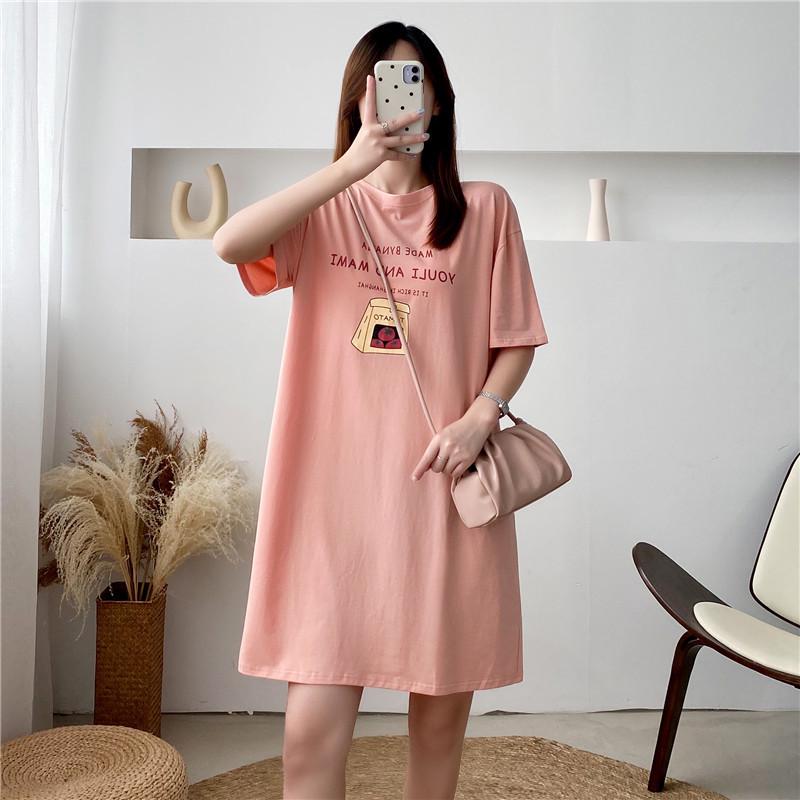Maternity and Nursing Summer T-Shirts: Fashionable, Loose-Fit, Short-Sleeve Mid-Length Dresses with Printed Designs