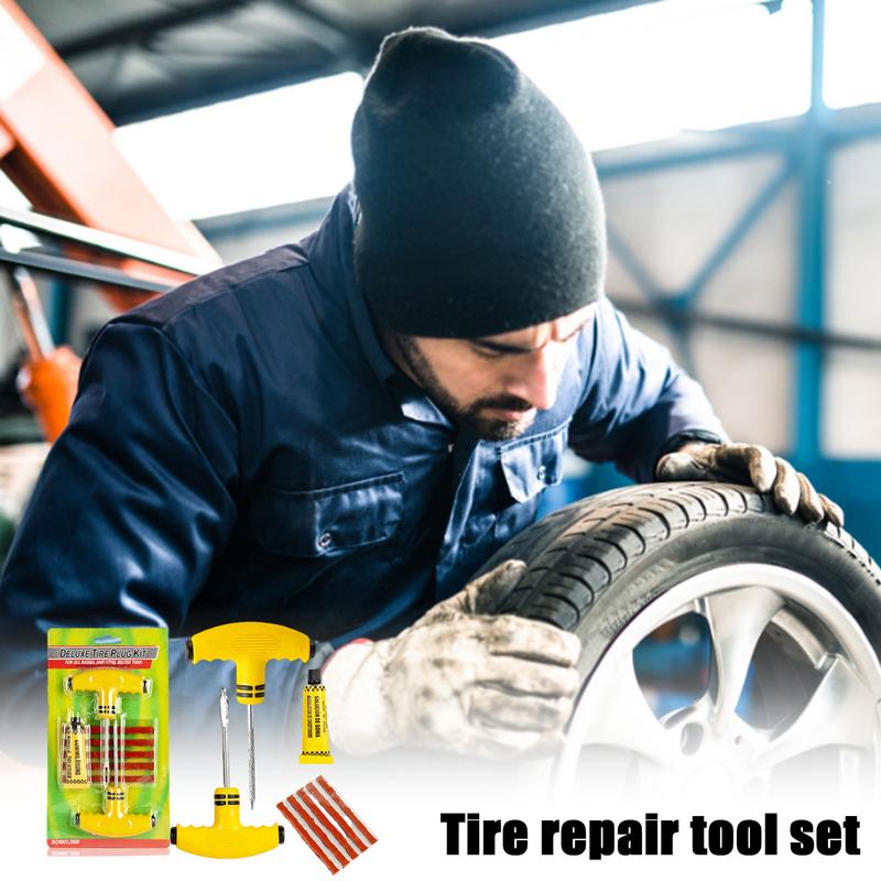 1 комплект наборов для ремонта проколов, инструмент для ремонта автомобильных шин с резиновыми полосками, инструмент для ремонта бескамерных спущенных шин для двигателей автомобилей, грузовиков