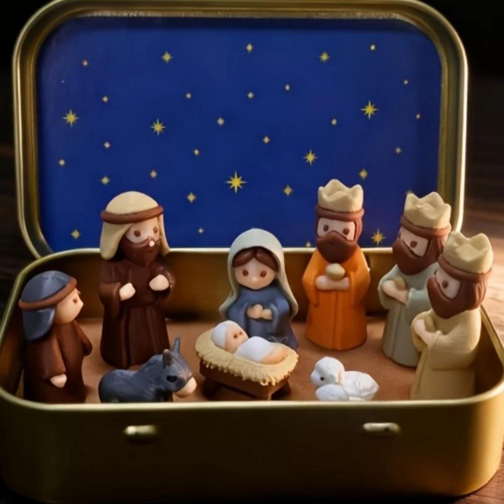 Sets Mini Nativity Scene Box Set 3D Printed Christmas Faith Tabletop Religious Ornament Decoration Ornament Scene Gift