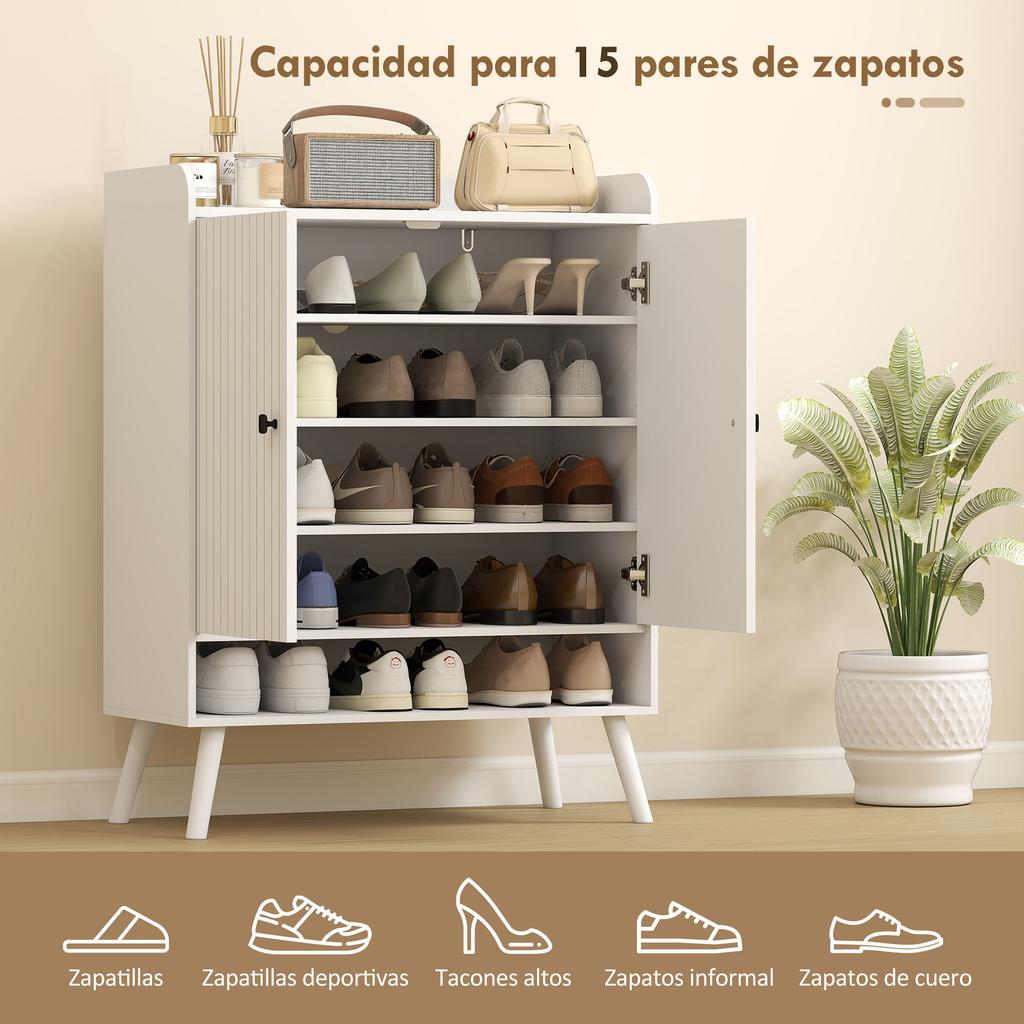 Entryway Shoe Cabinet with Adjustable Shelves Open Compartment for 15 Pairs of Shoes 75x35x97 cm White
