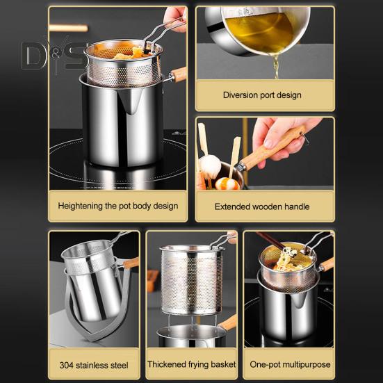 Stainless Steel Deep Fryer Pot with Basket Lid Deep Oil Fryer Pan Multi-Purpose Mini Fryer Pan for Fries Chicken Fish Shrimp Bacon
