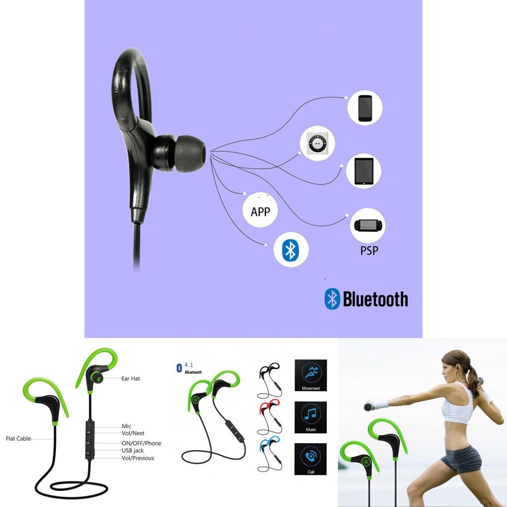 Универсальные беспроводные стерео-наушники-вкладыши Bluetooth 4.1 с эргономичным ушным крючком и шумоподавлением для спорта и путешествий