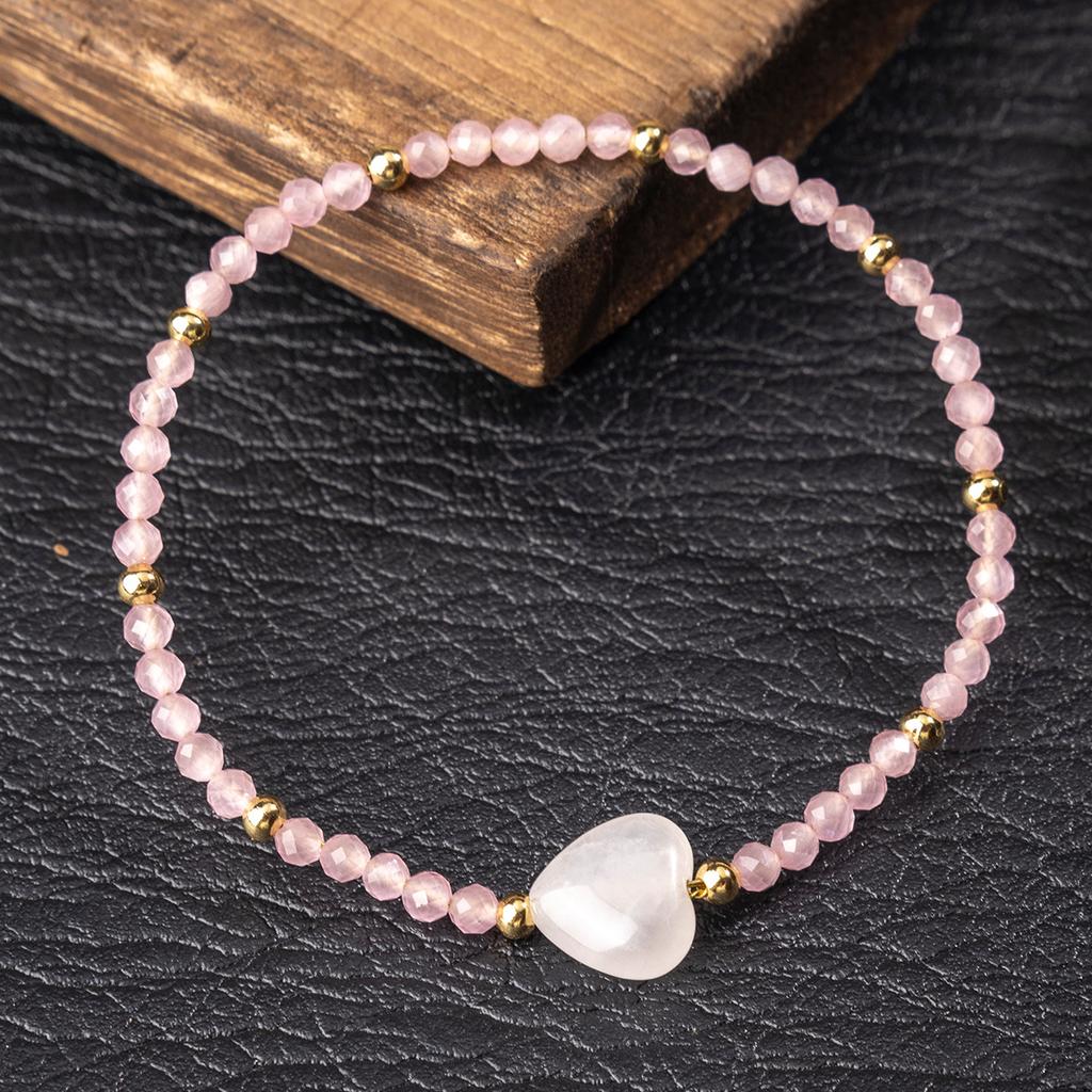 Natural crystal bracelet, pink crystal, white crystal, sweet heart bracelet, jewelry
