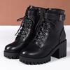 Fashion Winter Women's Boots 2025 New Lace Up Boots for Womens Fashion Thick Heel Side Zipper Ankle Boots Warm Female Motorcycle Shoes