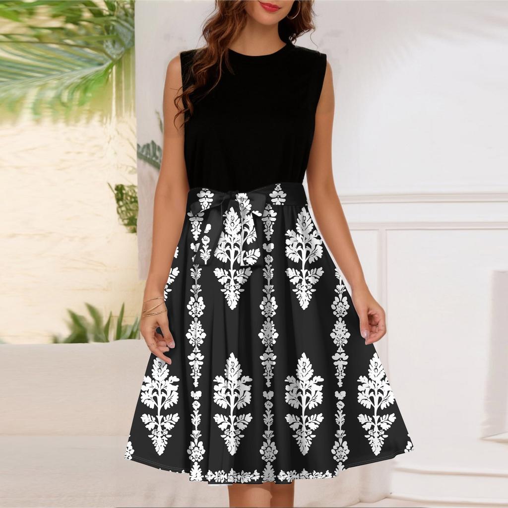 Женское модное повседневное короткое платье без рукавов со шнуровкой и круглым вырезом