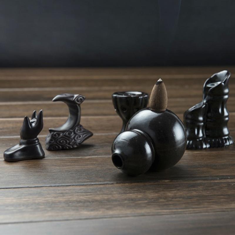 7 Style Practical Sandalwood Cones Backflow Censer Lily Ceramic Incense Burner Holder