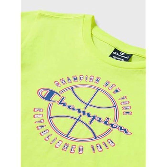 T-shirt Garçon - CHAMPION - Modern Basket - Jaune Fluo - Manches Courtes - Col Arrondi
