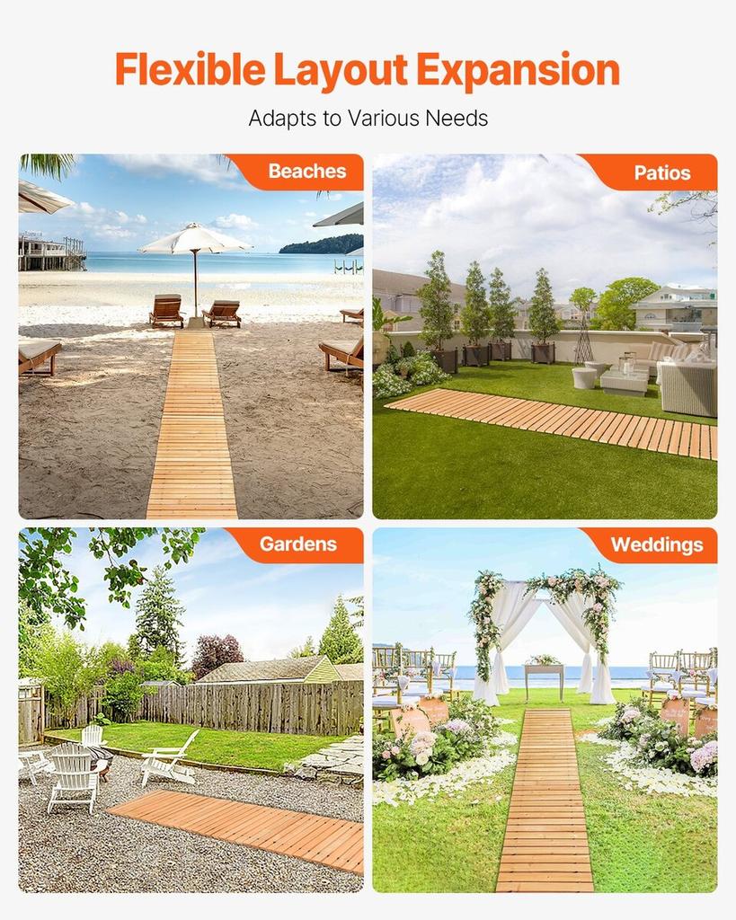 Wooden Garden Pathway, 12 ft L x 17 in W, Non-Slip Straight Garden Walkway, Roll Out Cedar Outdoor Walkway Path with Wire Rope Connection, Decorative