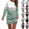 Women's Round Neck Striped Patchwork Printed Long Sleeve Hip Dress Sweatshirt Dresses