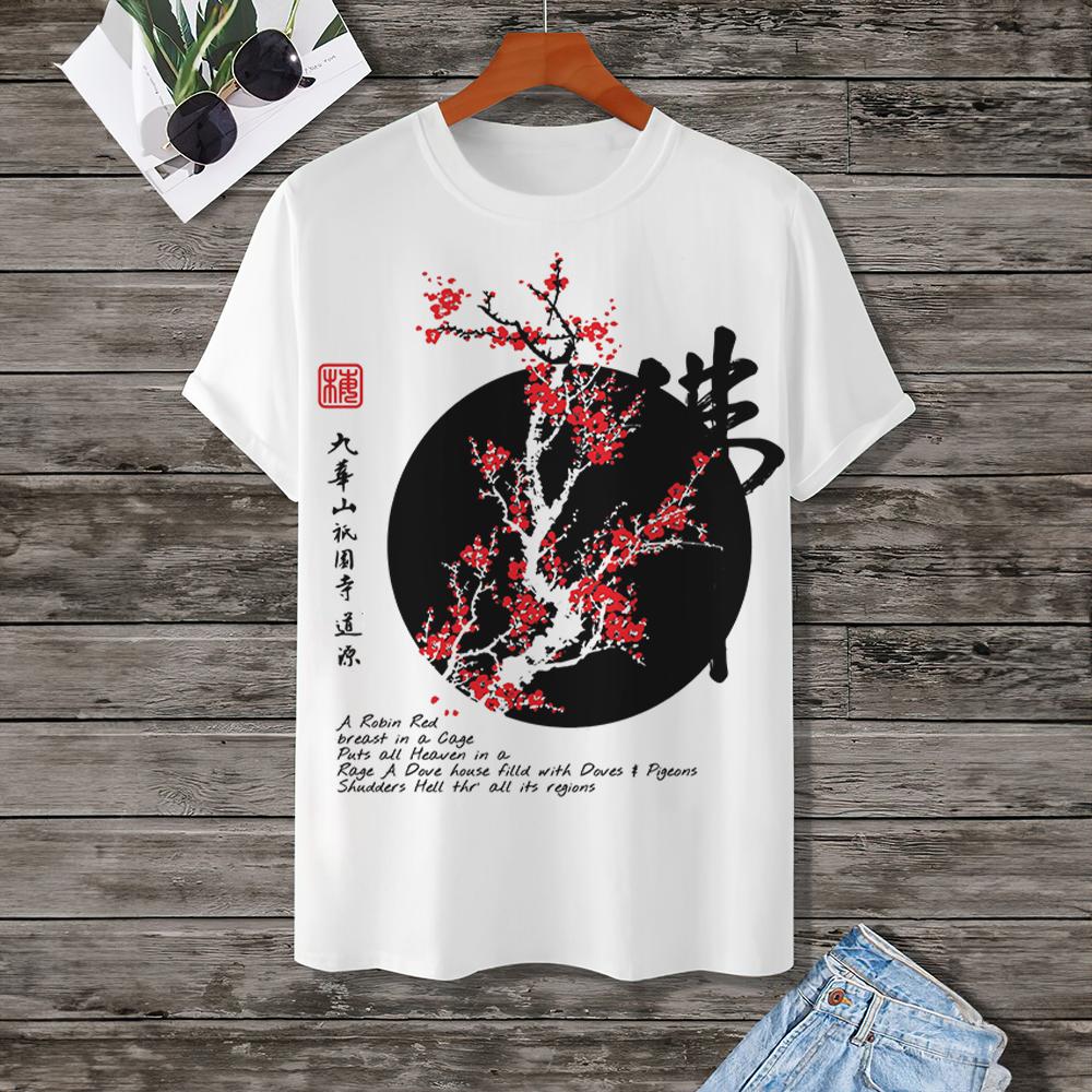 Men's T-Shirt Japanese T-Shirt Tops Fashion Short Sleeved Tees 3d Cherry Blossom Pattern New Summer Plus Size Clothing