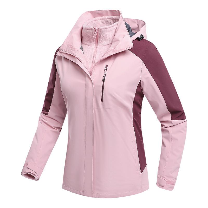Men Womens Waterproof Jacket 3-in-1 Windbreaker Winter Coat Fleece Inner for Rain Snow Solid Color Contrast Color Can Be Removed