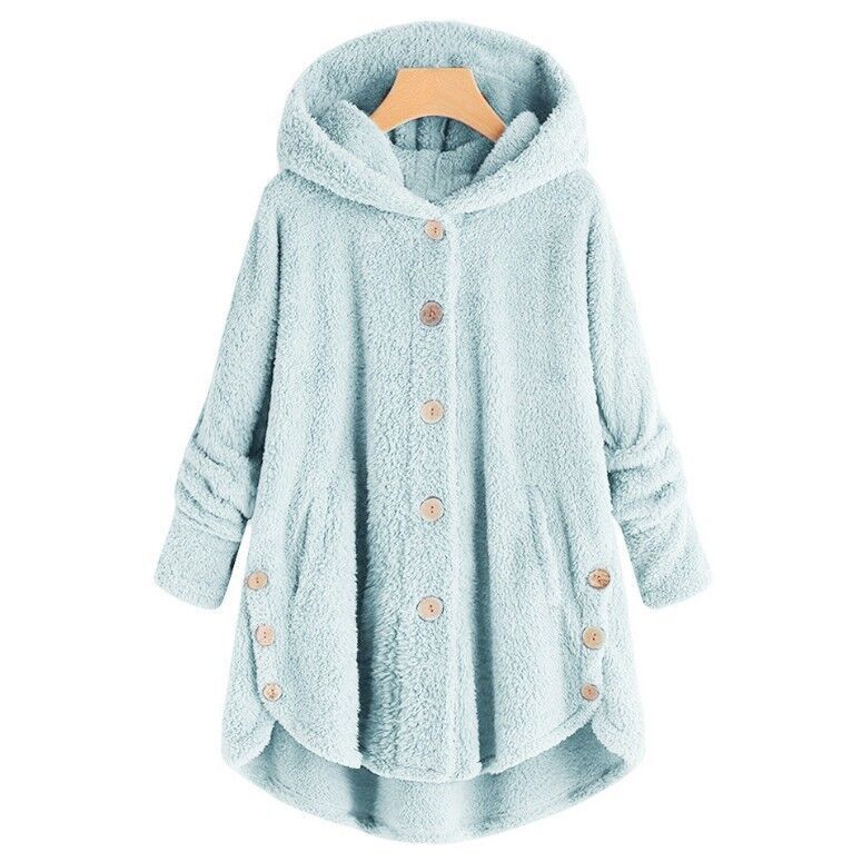 Women's Coat Button Plush Solid Color Hooded Jacket