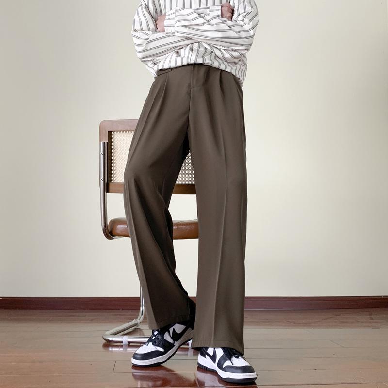 Men's Autumn/Winter Solid Color Trousers: Korean & Hong Kong Style, Casual, Trendy, Loose, Straight-Fit, Mopping Length.