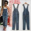Cross-border Loose Fit Ripped Shoulder Denim Jumpsuit Overalls for Europe and America, Big Size