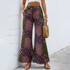 Women's New Summer Trousers Lace-up Printed Temperament High Waist Wide Leg Trousers
