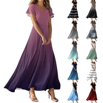 Женские летние повседневные модные платья с принтом и короткими рукавами и V-образным вырезом