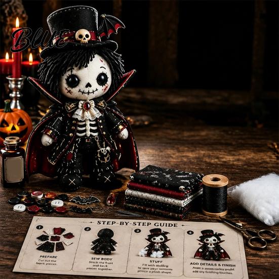 Halloween Sewing Project Skeleton Witch Patchwork Kit Gothic Girl Doll DIY Step-by-step Tutorial Kit for Adults Teens Handmade Gift Beginners