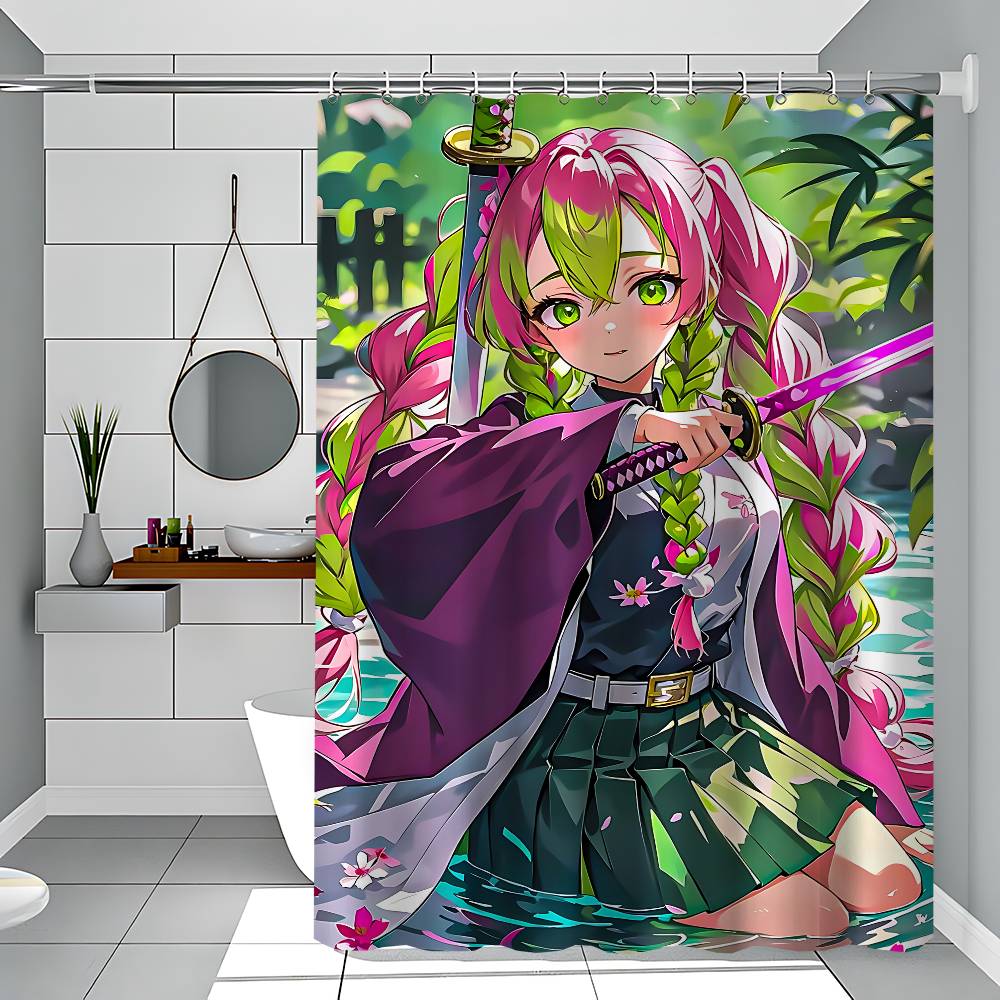 Mitsuri Kanroji Bathroom Shower Curtain Shielding Partition Shower Curtain Quick Dry Can Be Scrubable Light Opaque Bath