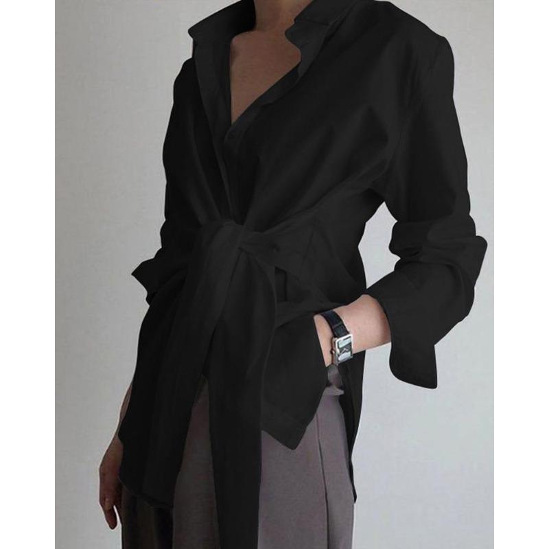 YYFS Women's Fashion Casual Summer Spring Solid Color Print Long Sleeve POLO-Neck Blouses & Shirts