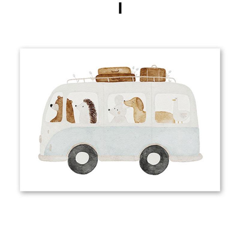 Бохо Мультяшный Медведь Ежик Машина Корабль Воздушный Шар Постеры Художественные Принты Холст Живопись Настенные Картины Для Детской Комнаты Домашний Декор
