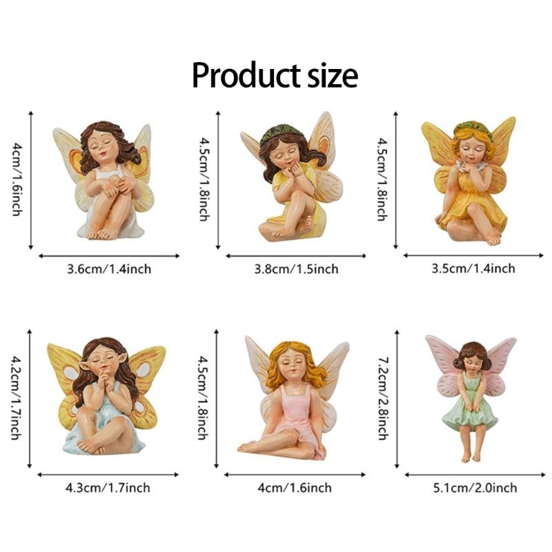 6pack Weatherproofed Resins Figurines Outdoor Fairies Garden Resin Crafts Sculptures for Outdoor Display