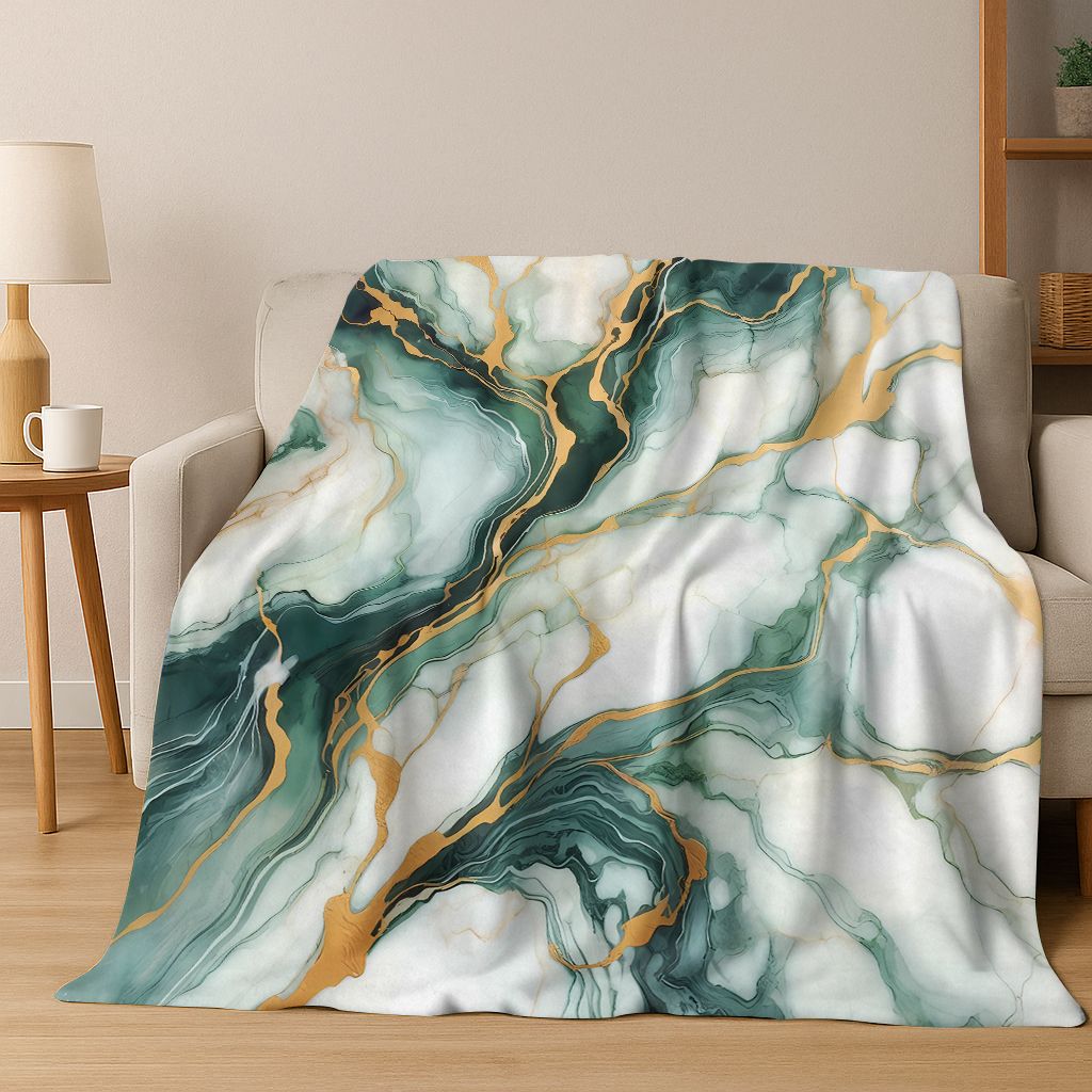 Dream Colorful Stone Texture Marble Black Green Gold Flannel Blanket,Cozy Soft Throw Blanket for Home Bedroom Bed Sofa Gift