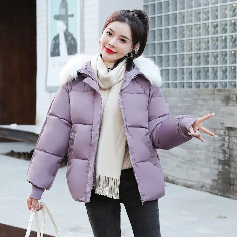 Solid Color Cotton Jackets Korean Style All-match Thick Down Coats Winter Large Size Loose Short Hooded Down-filled Coats