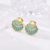 Vintage Shell Stainless Steel Gold Color Texture Stud Earrings For Women Enameled Blue White Black Beach Holiday Ocean Jewelry