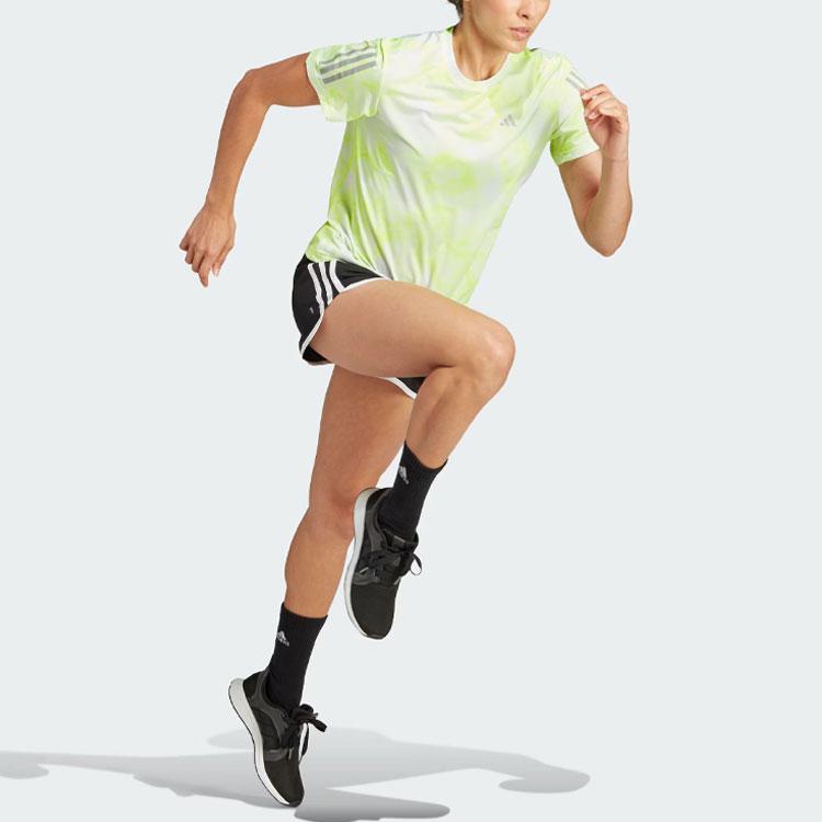 Adidas Own The Run Allover Print Tee Women Tops Bright-Lemon-Yellow IL1663