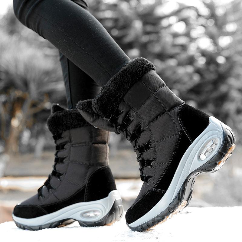 Women's Snow Boots Cotton Shoes Winter Outdoor Warm High Thick Sole Lace Up Comfort Plush Waterproof Anti Slip Casual Snow Boots