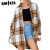 Women's Fashion Casual Plaid Print Autumn Winter Long Sleeve Cardigans Coat