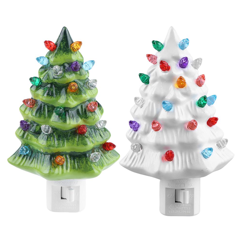 Christmas LED Night Light Ceramic Decorations Vintage Xmas Tree Wall Plug In Night Lamp Nightlight Christmas Gifts Warm Light