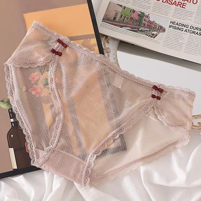 Сексуальное нижнее белье кружево плюс размер трусы для женщин трусики двухсторонний бант ледяной шелк сетчатые трусы средне-низкая талия нижнее белье для девочек