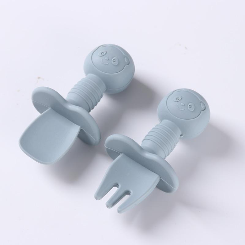 2pcs Food Grade Children Handle Spoon Fork Cutlery Baby Coaching Complementary BabyFeeding