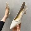 Spring New Soft Leather Comfortable Leather Professional Work Shoes High Heels Women's Thin Heels Pointed Single Shoes Women